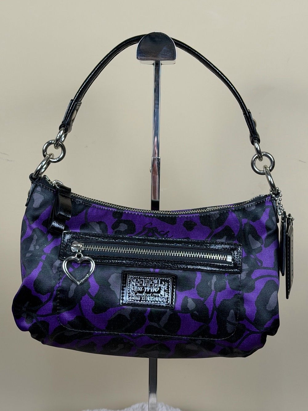 NWOT Coach Poppy Daisy Ocelot Purple Demi hobo bag with original crossbody strap - Picture 1 of 15